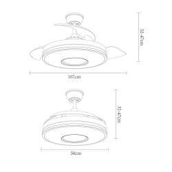 Ventilador de techo led 72W Dc Dani Negro con 3 Aspas Desplegables transparentes