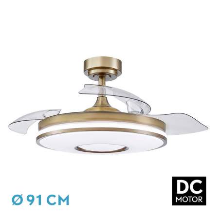 Ventilador de techo led 48W Dc Dani Cuero con 3 Aspas Desplegables transparentes