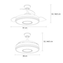 Ventilador de techo led 48W Dc Dani Cuero con 3 Aspas Desplegables transparentes