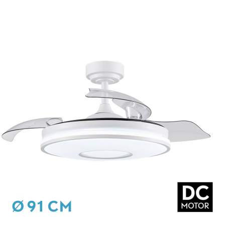 Ventilador de techo led 48W Dc Dani Blanco con 3 Aspas Desplegables transparentes