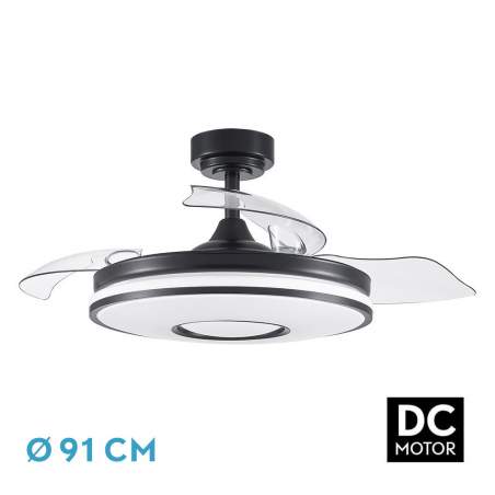 Ventilador de techo led 48W Dc Dani Negro con 3 Aspas Desplegables transparentes