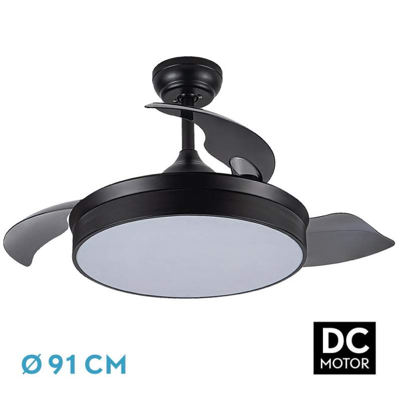 Ventilador de techo led Dc Cala Negro 48w con 3 Aspas desplegables