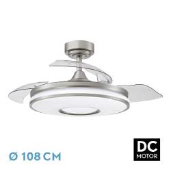 Ventilador de techo led 72W Dc Dani Niquel con 3 Aspas Desplegables transparentes