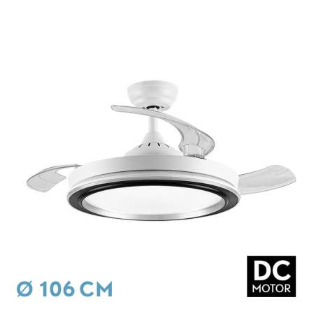 Ventilador de techo led Dc Picolo Blanco Negro 72w con 3 Aspas desplegables transparentes