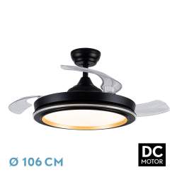 Ventilador de techo led Dc Picolo Negro Oro 72w con 3 Aspas desplegables transparentes