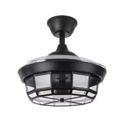 Ventilador de techo led Dc Tornado Negro 107D con 5 casquillos E27 y 3 Aspas desplegables transparentes