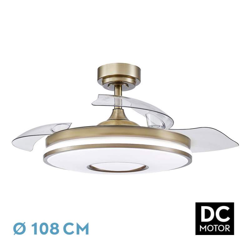 Ventilador de techo led 72W Dc Dani Cuero con 3 Aspas Desplegables transparentes - 1