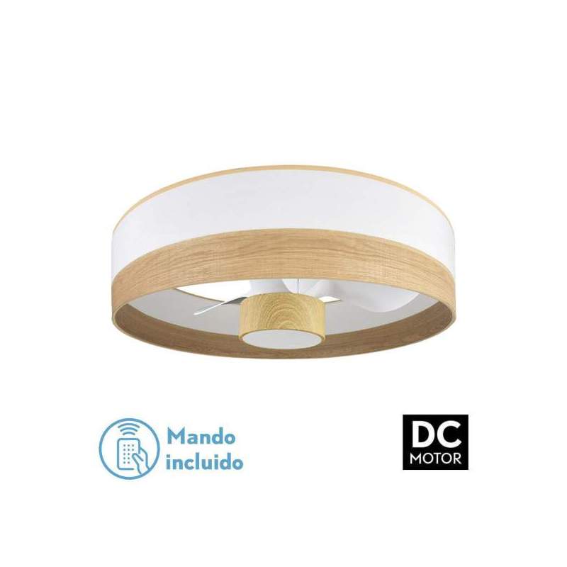 Ventilador de techo led Dc 24w Olga Blanco/madera clara-haya con 3 Aspas - 1