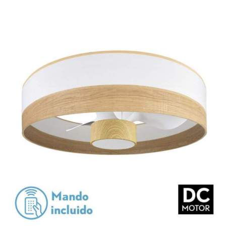 Ventilador de techo led Dc 24w Olga Blanco/madera clara-haya con 3 Aspas - 1