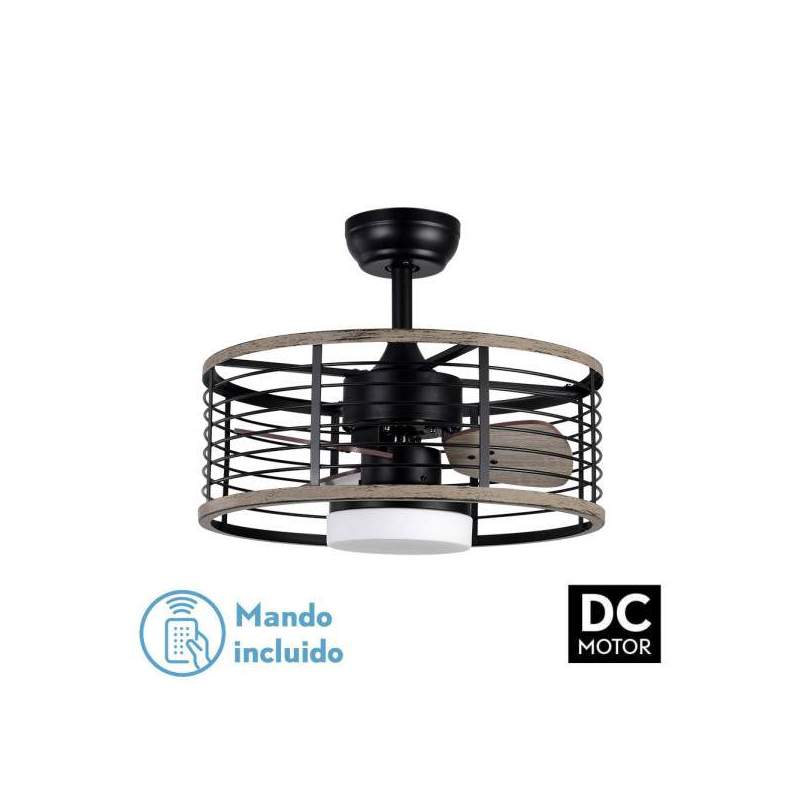 Ventilador de techo led Dc 24w Pella Negro/Madera con 3 Aspas - 1