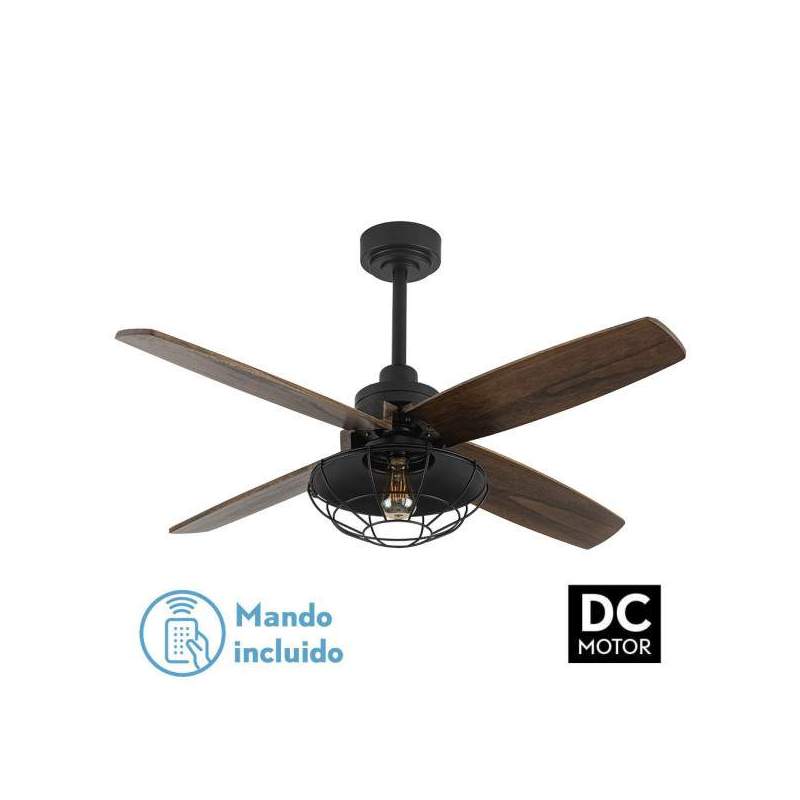 Ventilador de techo Dc Aquilo Negro con 1 casquillo E27 y con 4 Aspas Roble - 1