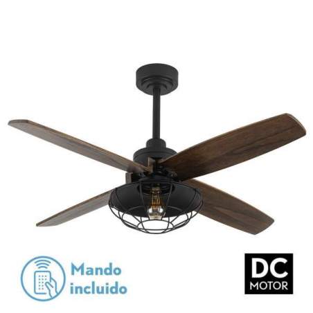 Ventilador de techo Dc Aquilo Negro con 1 casquillo E27 y con 4 Aspas Roble - 1