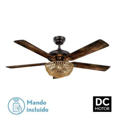 Ventilador de techo Dc Cesta Negro con 3 casquillos E27 y con 5 Aspas reversibles Nogal/roble - 1