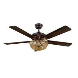 Ventilador de techo Dc Cesta Negro con 3 casquillos E27 y con 5 Aspas reversibles Nogal/roble - 2