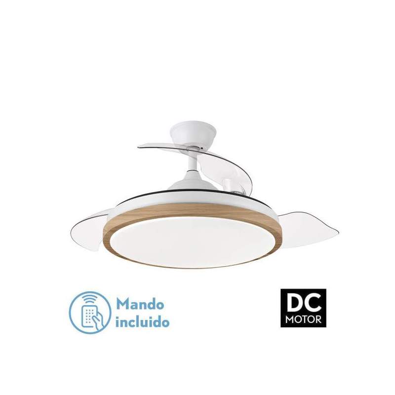 Ventilador de techo led Dc Evros 72w Blanco/haya con 3 aspas despegables - 1